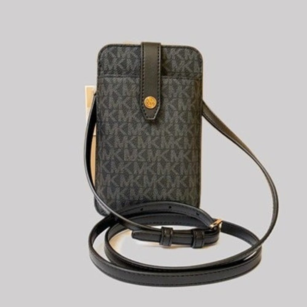 Michael Kors JST MK Logo Smart phone crossbody with Card Holder Black - Picture 2 of 7